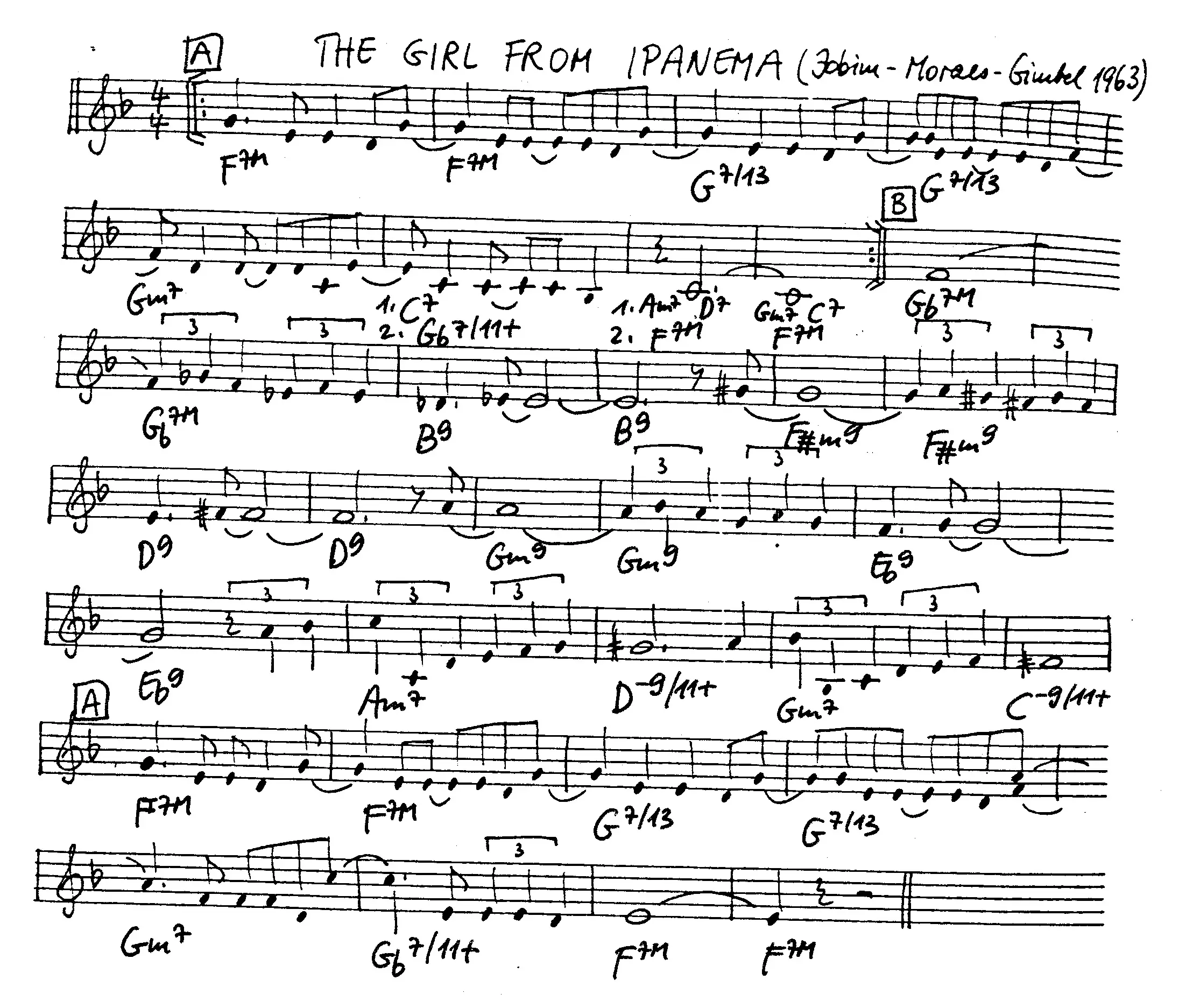 the girl from ipanema free jazz leadsheet - Courtesy of the Jungle Jazz Band